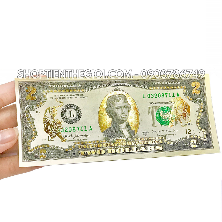 Tiền 2 USD in hình Con Cọp 3D nhũ vàng